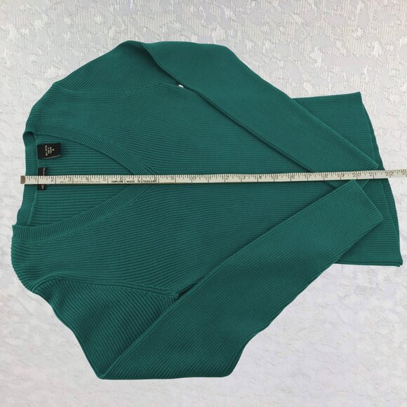 MODA International 100% Cotton Teal V-Neck Long Sleeve Ribbed Sweater Size M - Picture 10 of 10